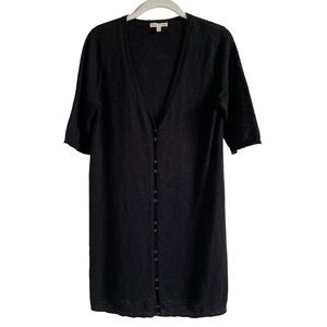 Eileen Fisher Linen Cotton Black Cardigan XS Tunic Coastal Minimalist Oversized